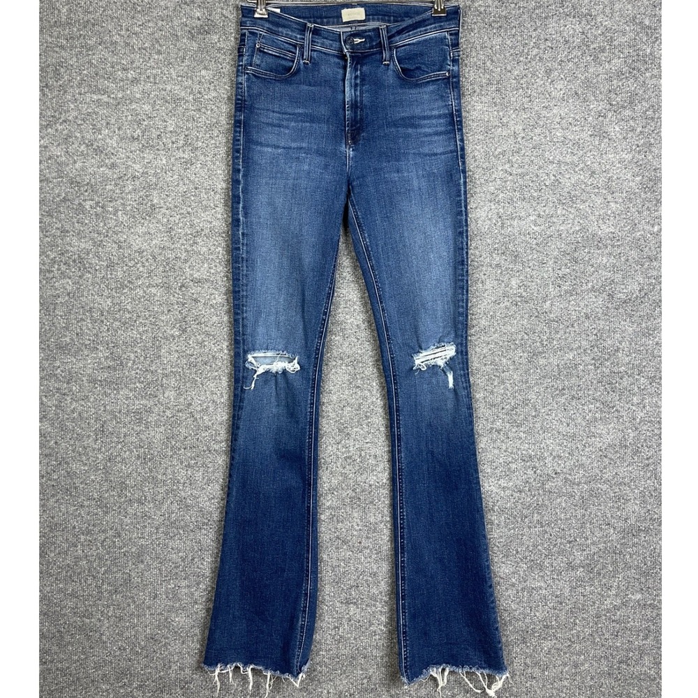 Mother The Runaway Fray Jeans Womens 27 Blue Good Distressed Flare Denim